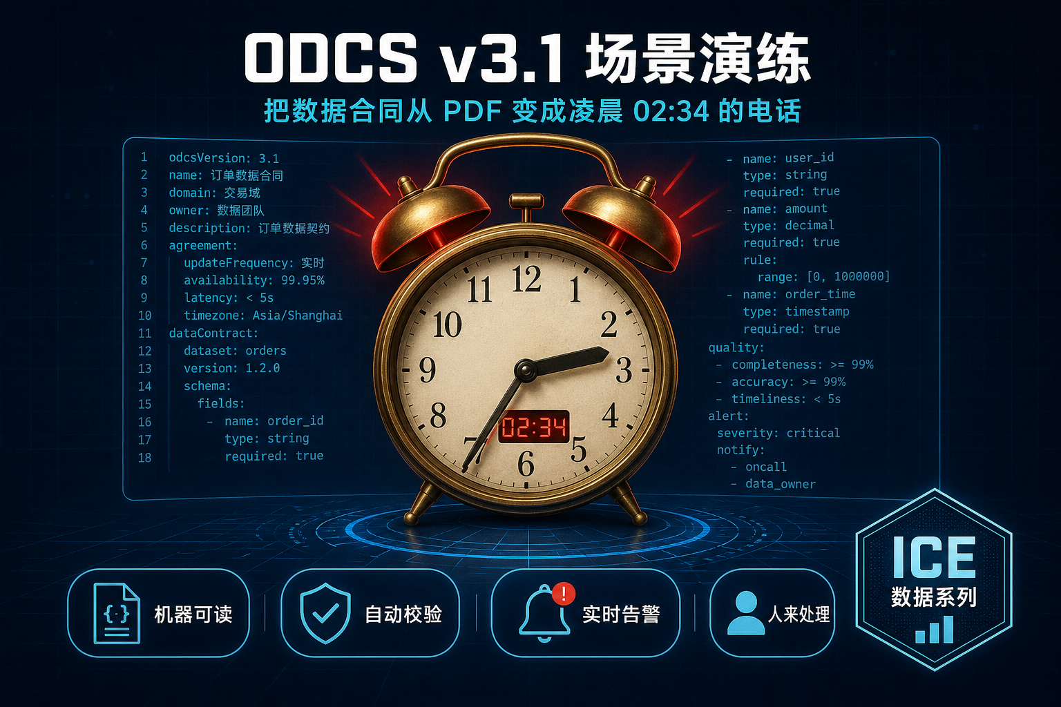 ODCS v3.1 场景演练：把数据合同从 PDF 变成凌晨 02:34 的电话