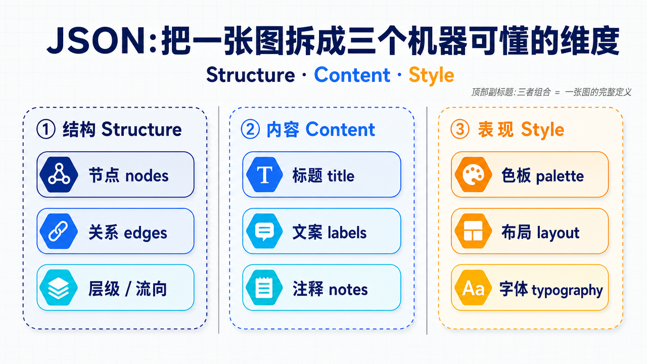 把一张图拆成三个机器可懂的维度：结构 / 内容 / 表现