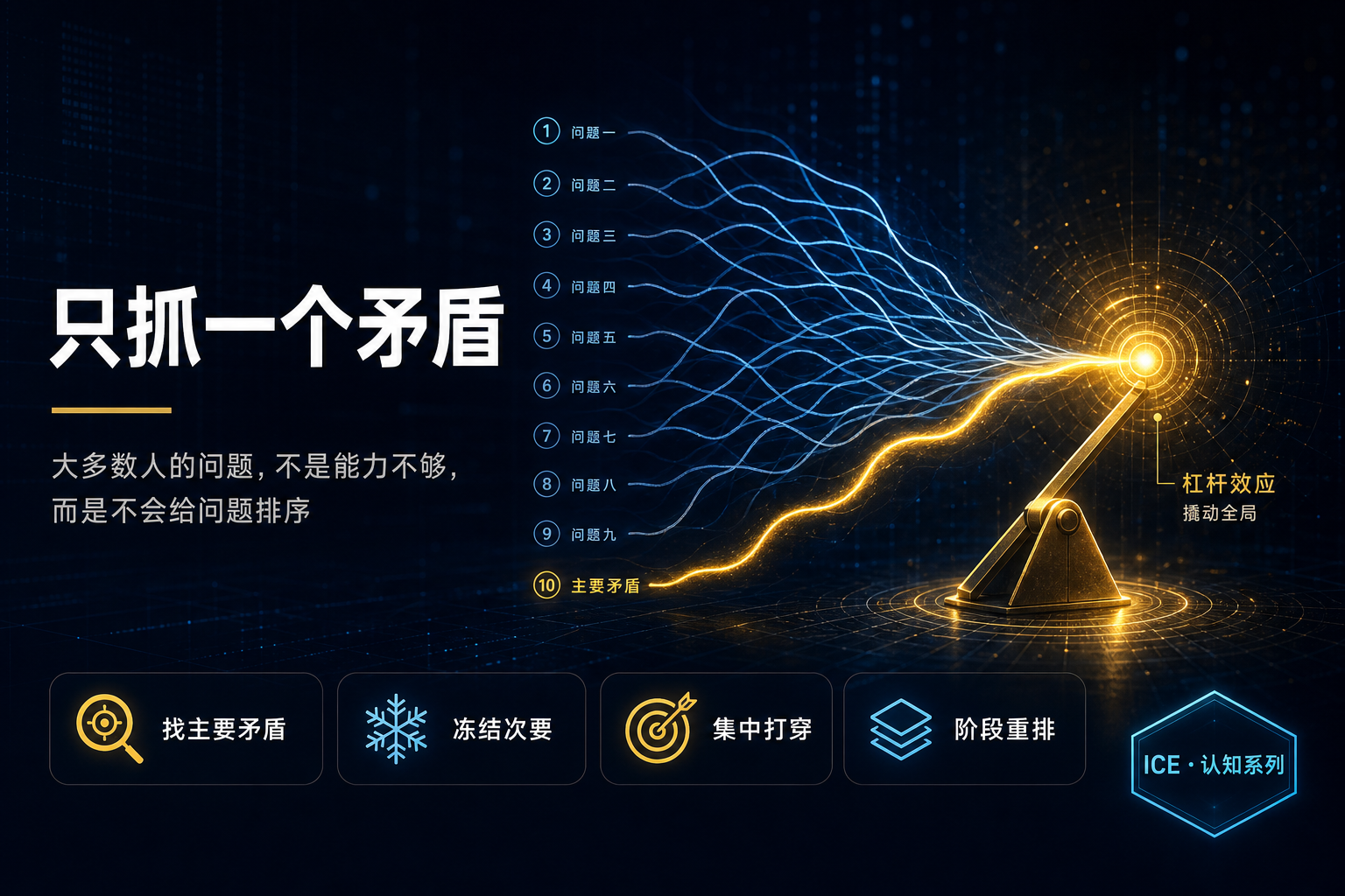 只抓一个矛盾：在十个问题里只认主要矛盾