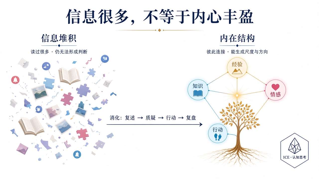 信息堆积与内在结构的区别:关键在于经验、知识、情感和行动能否彼此连接