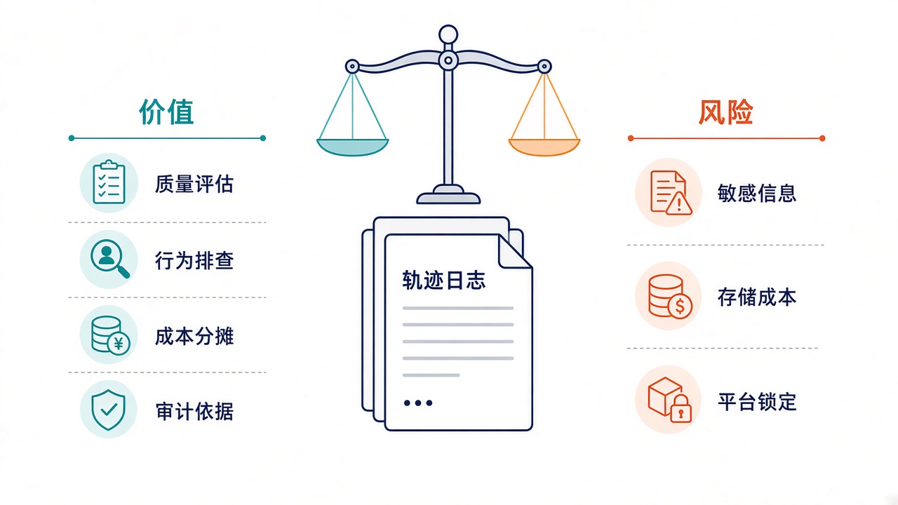 轨迹日志的两面:审计与分析价值,以及敏感信息、存储成本和平台锁定风险