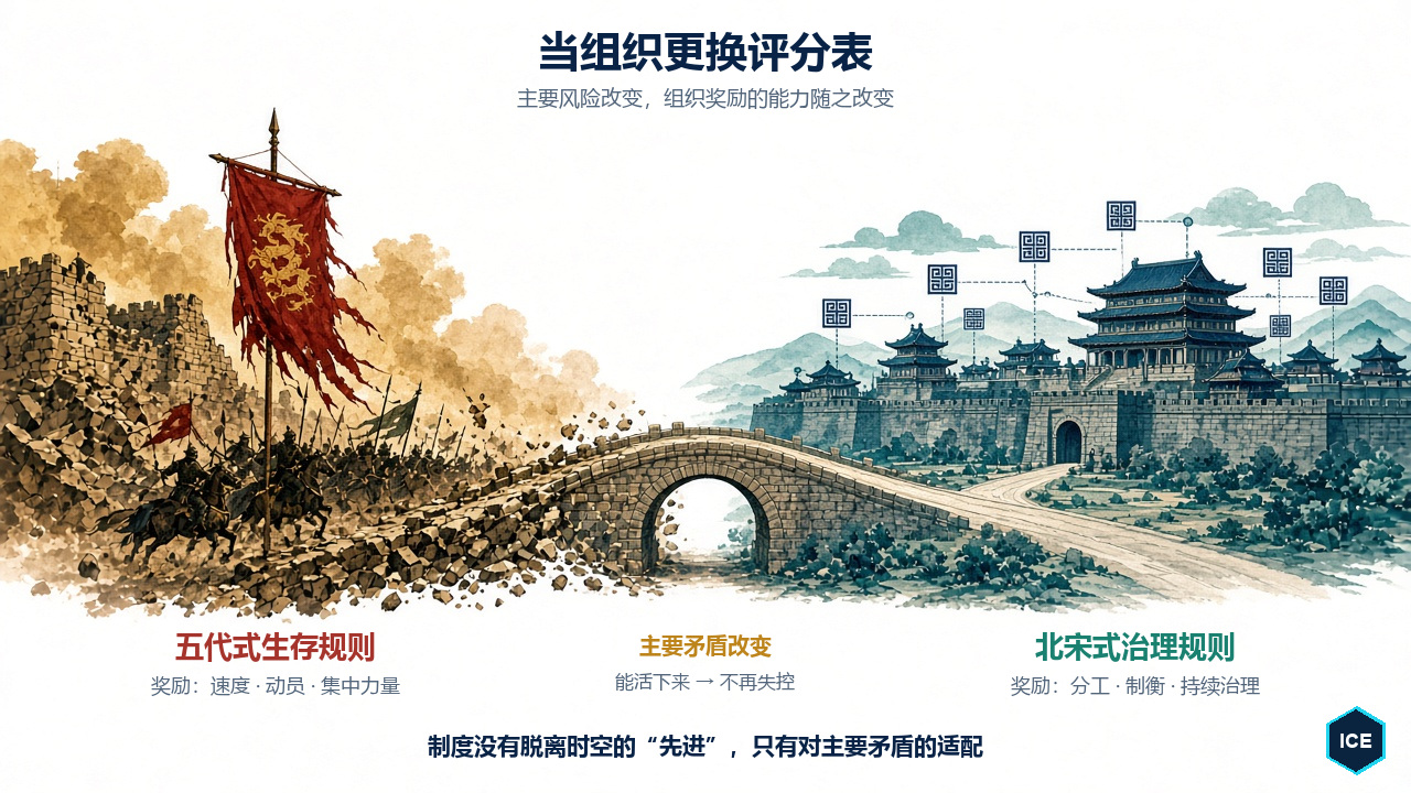 历史规则切换:高不确定性阶段奖励速度、动员与集中力量,秩序化阶段奖励分工、制衡与持续治理
